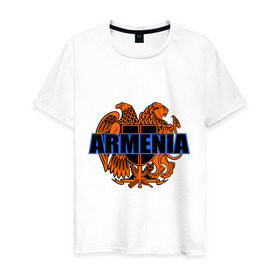 Мужская футболка хлопок с принтом Армения в Петрозаводске, 100% хлопок | прямой крой, круглый вырез горловины, длина до линии бедер, слегка спущенное плечо. | Тематика изображения на принте: armenia | армянин | герб армении