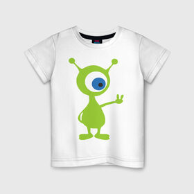 Детская футболка хлопок с принтом Инопланетный зверек в Петрозаводске, 100% хлопок | круглый вырез горловины, полуприлегающий силуэт, длина до линии бедер | Тематика изображения на принте: гуманоид | инопланетный зверек с планеты эпиметей.пришельцы | инопланетянин | нло