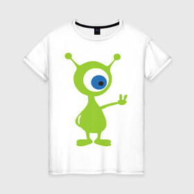Женская футболка хлопок с принтом Инопланетный зверек в Петрозаводске, 100% хлопок | прямой крой, круглый вырез горловины, длина до линии бедер, слегка спущенное плечо | гуманоид | инопланетный зверек с планеты эпиметей.пришельцы | инопланетянин | нло