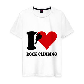 Мужская футболка хлопок с принтом I love rock climbing - Я люблю скалолазание в Петрозаводске, 100% хлопок | прямой крой, круглый вырез горловины, длина до линии бедер, слегка спущенное плечо. | i love | rock climbing | скалолазание | я люблю