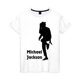 Женская футболка хлопок с принтом Michael Jackson (15) в Петрозаводске, 100% хлопок | прямой крой, круглый вырез горловины, длина до линии бедер, слегка спущенное плечо | Тематика изображения на принте: michael jackson | pop | король | легенда | майкл джексон | поп | силуэт