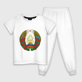 Детская пижама хлопок с принтом Белоруссия герб в Петрозаводске, 100% хлопок |  брюки и футболка прямого кроя, без карманов, на брюках мягкая резинка на поясе и по низу штанин
 | белоруссия | герб | государство | минск | республика | символ | снг | страна