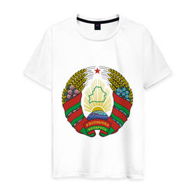 Мужская футболка хлопок с принтом Белоруссия герб в Петрозаводске, 100% хлопок | прямой крой, круглый вырез горловины, длина до линии бедер, слегка спущенное плечо. | белоруссия | герб | государство | минск | республика | символ | снг | страна