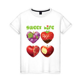 Женская футболка хлопок с принтом Sweet Life - Сладкая жизнь в Петрозаводске, 100% хлопок | прямой крой, круглый вырез горловины, длина до линии бедер, слегка спущенное плечо | sweet life | конфеты | сладкая жизнь | сладкое | сладости | сладость