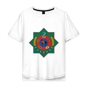 Мужская футболка хлопок Oversize с принтом Туркмения герб в Петрозаводске, 100% хлопок | свободный крой, круглый ворот, “спинка” длиннее передней части | герб | государство | символ | снг | страна | туркмения