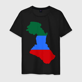 Мужская футболка хлопок с принтом Дагестан (Dagestan) в Петрозаводске, 100% хлопок | прямой крой, круглый вырез горловины, длина до линии бедер, слегка спущенное плечо. | dagestan | map | map  dagestan | дагестан | кавказ | карта | карта дагестана