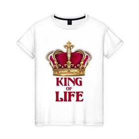 Женская футболка хлопок с принтом King of Life - Король жизни в Петрозаводске, 100% хлопок | прямой крой, круглый вырез горловины, длина до линии бедер, слегка спущенное плечо | 