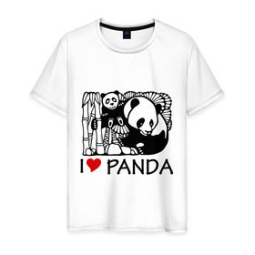 Мужская футболка хлопок с принтом I love panda в Петрозаводске, 100% хлопок | прямой крой, круглый вырез горловины, длина до линии бедер, слегка спущенное плечо. | панда