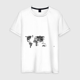 Мужская футболка хлопок с принтом Карта Мира в Петрозаводске, 100% хлопок | прямой крой, круглый вырез горловины, длина до линии бедер, слегка спущенное плечо. | земля | карта мира | надписи | страны