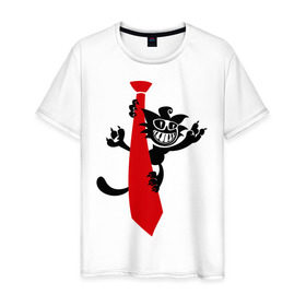 Мужская футболка хлопок с принтом Кот на галстуке в Петрозаводске, 100% хлопок | прямой крой, круглый вырез горловины, длина до линии бедер, слегка спущенное плечо. | галстук | кот | котенок | котик | котяра | кошак | кошки