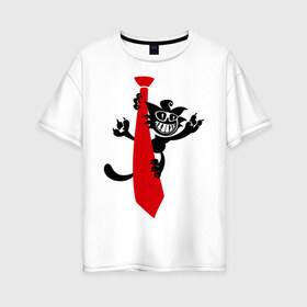 Женская футболка хлопок Oversize с принтом Кот на галстуке в Петрозаводске, 100% хлопок | свободный крой, круглый ворот, спущенный рукав, длина до линии бедер
 | галстук | кот | котенок | котик | котяра | кошак | кошки