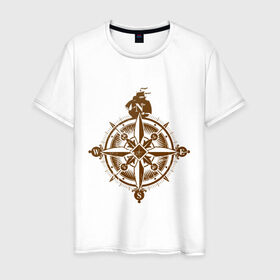 Мужская футболка хлопок с принтом Пиратский компас в Петрозаводске, 100% хлопок | прямой крой, круглый вырез горловины, длина до линии бедер, слегка спущенное плечо. | пират