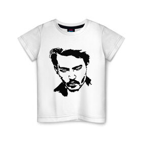Детская футболка хлопок с принтом Jonny Depp в Петрозаводске, 100% хлопок | круглый вырез горловины, полуприлегающий силуэт, длина до линии бедер | depp | johnny depp | jonny depp | депп | джек воробей