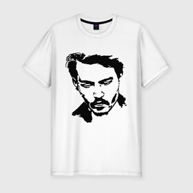 Мужская футболка премиум с принтом Jonny Depp в Петрозаводске, 92% хлопок, 8% лайкра | приталенный силуэт, круглый вырез ворота, длина до линии бедра, короткий рукав | depp | johnny depp | jonny depp | депп | джек воробей