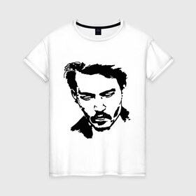 Женская футболка хлопок с принтом Jonny Depp в Петрозаводске, 100% хлопок | прямой крой, круглый вырез горловины, длина до линии бедер, слегка спущенное плечо | depp | johnny depp | jonny depp | депп | джек воробей