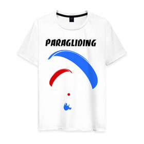 Мужская футболка хлопок с принтом Paragliding в Петрозаводске, 100% хлопок | прямой крой, круглый вырез горловины, длина до линии бедер, слегка спущенное плечо. | paragliding | воздушный спорт | парашют | парашютизм