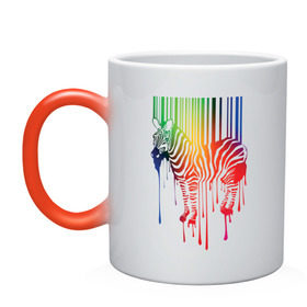 Кружка хамелеон с принтом Цветная зебра в Петрозаводске, керамика | меняет цвет при нагревании, емкость 330 мл | colors | зебра | цвета | штрих код | штрихкод