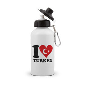 Бутылка спортивная с принтом I love turkey в Петрозаводске, металл | емкость — 500 мл, в комплекте две пластиковые крышки и карабин для крепления | Тематика изображения на принте: i love turkey | полумесяц | турция | флаги | я люблю