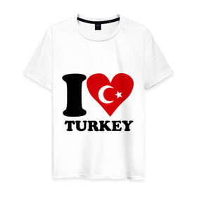 Мужская футболка хлопок с принтом I love turkey в Петрозаводске, 100% хлопок | прямой крой, круглый вырез горловины, длина до линии бедер, слегка спущенное плечо. | i love turkey | полумесяц | турция | флаги | я люблю