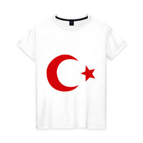 Женская футболка хлопок с принтом Турция в Петрозаводске, 100% хлопок | прямой крой, круглый вырез горловины, длина до линии бедер, слегка спущенное плечо | turkey | полумесяц | турция | флаги