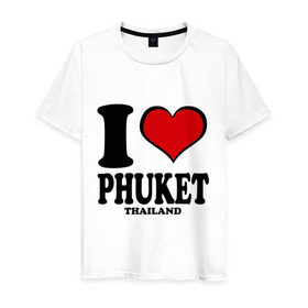 Мужская футболка хлопок с принтом I love Phuket в Петрозаводске, 100% хлопок | прямой крой, круглый вырез горловины, длина до линии бедер, слегка спущенное плечо. | Тематика изображения на принте: слон
