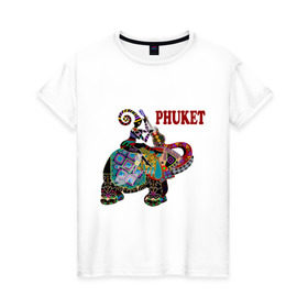 Женская футболка хлопок с принтом Phuket (4) в Петрозаводске, 100% хлопок | прямой крой, круглый вырез горловины, длина до линии бедер, слегка спущенное плечо | слон