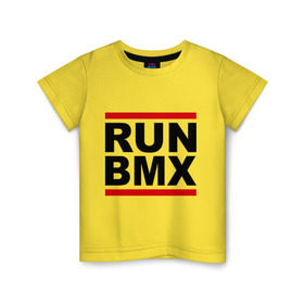 Детская футболка хлопок с принтом RUN BMX в Петрозаводске, 100% хлопок | круглый вырез горловины, полуприлегающий силуэт, длина до линии бедер | bmx | велик | вело | велогонки | велорейсинг | велосипед | спортивный велосипед | фрирайд | эктрим