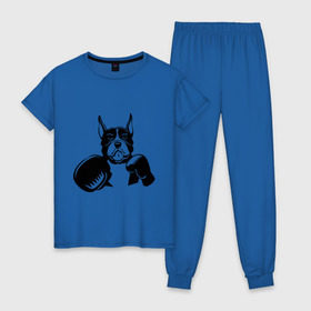 Женская пижама хлопок с принтом Boxing dog в Петрозаводске, 100% хлопок | брюки и футболка прямого кроя, без карманов, на брюках мягкая резинка на поясе и по низу штанин | boxing dog | бойцовская собака | бокс | питбуль