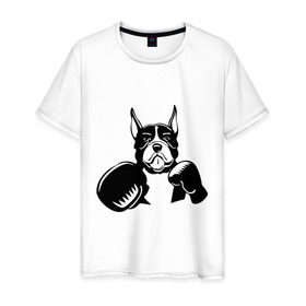 Мужская футболка хлопок с принтом Boxing dog в Петрозаводске, 100% хлопок | прямой крой, круглый вырез горловины, длина до линии бедер, слегка спущенное плечо. | boxing dog | бойцовская собака | бокс | питбуль