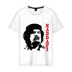 Мужская футболка хлопок с принтом Каддафи (2) в Петрозаводске, 100% хлопок | прямой крой, круглый вырез горловины, длина до линии бедер, слегка спущенное плечо. | Тематика изображения на принте: восток | деятель | каддафи | ливия | министр | муамар
