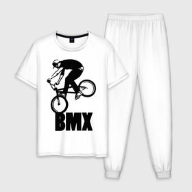 Мужская пижама хлопок с принтом BMX 3 в Петрозаводске, 100% хлопок | брюки и футболка прямого кроя, без карманов, на брюках мягкая резинка на поясе и по низу штанин
 | bmx | free style | бмэкс | велик | вело | велосипедист | фристайл | экстрим | экстримальный