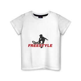 Детская футболка хлопок с принтом Free style BMX в Петрозаводске, 100% хлопок | круглый вырез горловины, полуприлегающий силуэт, длина до линии бедер | bmx | free style | бмэкс | велик | вело | велосипедист | фристайл | экстрим | экстримальный