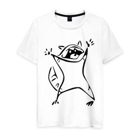 Мужская футболка хлопок с принтом Енот в Петрозаводске, 100% хлопок | прямой крой, круглый вырез горловины, длина до линии бедер, слегка спущенное плечо. | enot | животные