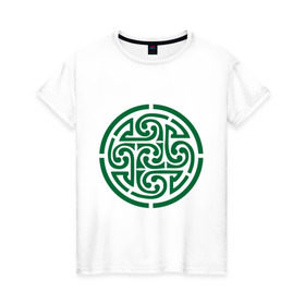 Женская футболка хлопок с принтом Кельтский круг в Петрозаводске, 100% хлопок | прямой крой, круглый вырез горловины, длина до линии бедер, слегка спущенное плечо | кельтский куг | кельтский орнамент | круг из кельтских узоров.кельты