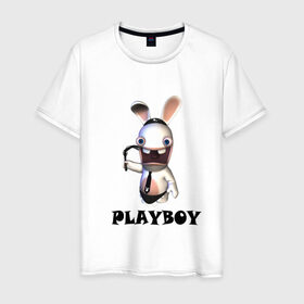 Мужская футболка хлопок с принтом Плейбой (2) в Петрозаводске, 100% хлопок | прямой крой, круглый вырез горловины, длина до линии бедер, слегка спущенное плечо. | playboy | зайчик | заяц | плейбой