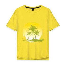 Мужская футболка хлопок Oversize с принтом Райский уголок в Петрозаводске, 100% хлопок | свободный крой, круглый ворот, “спинка” длиннее передней части | Тематика изображения на принте: море | на море | пальмы | пляж | рай | райский отдых | райский уголок | райское наслаждение
