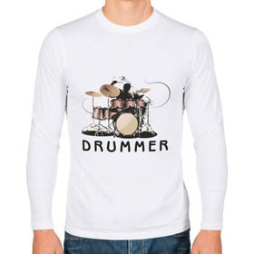 Мужской лонгслив хлопок с принтом Drummer в Петрозаводске, 100% хлопок |  | drummer | барабанщик | барабаны | драммер | ударник | ударные