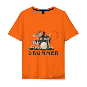 Мужская футболка хлопок Oversize с принтом Drummer в Петрозаводске, 100% хлопок | свободный крой, круглый ворот, “спинка” длиннее передней части | Тематика изображения на принте: drummer | барабанщик | барабаны | драммер | ударник | ударные