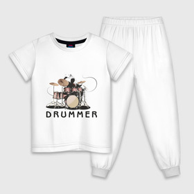 Детская пижама хлопок с принтом Drummer в Петрозаводске, 100% хлопок |  брюки и футболка прямого кроя, без карманов, на брюках мягкая резинка на поясе и по низу штанин
 | Тематика изображения на принте: drummer | барабанщик | барабаны | драммер | ударник | ударные