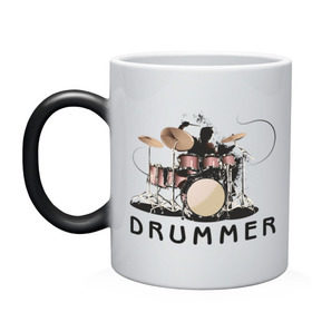 Кружка хамелеон с принтом Drummer в Петрозаводске, керамика | меняет цвет при нагревании, емкость 330 мл | dnb | drummer | барабанщик | барабаны | драм н басс | драммер | драмнбас | ударник | ударные