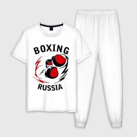 Мужская пижама хлопок с принтом Boxing russia forever в Петрозаводске, 100% хлопок | брюки и футболка прямого кроя, без карманов, на брюках мягкая резинка на поясе и по низу штанин
 | 