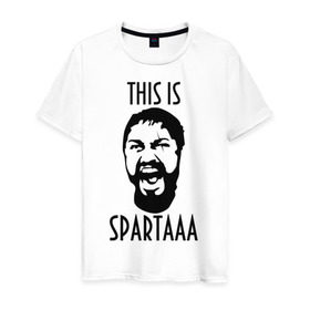 Мужская футболка хлопок с принтом This is Spartaaa (2) в Петрозаводске, 100% хлопок | прямой крой, круглый вырез горловины, длина до линии бедер, слегка спущенное плечо. | 300 спартанцев | this is sparta | король леонид | леонид | это спарта