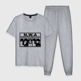 Мужская пижама хлопок с принтом NWA в Петрозаводске, 100% хлопок | брюки и футболка прямого кроя, без карманов, на брюках мягкая резинка на поясе и по низу штанин
 | Тематика изображения на принте: хип хоп