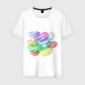 Мужская футболка хлопок с принтом Сердечки (3) в Петрозаводске, 100% хлопок | прямой крой, круглый вырез горловины, длина до линии бедер, слегка спущенное плечо. | heart | графика | любовь | рисунок | сердца | сердце