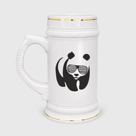 Кружка пивная с принтом Панда в очках жалюзи в Петрозаводске,  керамика (Материал выдерживает высокую температуру, стоит избегать резкого перепада температур) |  объем 630 мл | панда