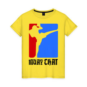 Женская футболка хлопок с принтом Muay Thai (Муай Тай) в Петрозаводске, 100% хлопок | прямой крой, круглый вырез горловины, длина до линии бедер, слегка спущенное плечо | емельяненко