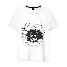 Мужская футболка хлопок с принтом Эйнштейн (2) в Петрозаводске, 100% хлопок | прямой крой, круглый вырез горловины, длина до линии бедер, слегка спущенное плечо. | albert einstein. наука | альберт эйнштейн | ученый | эйнштейн