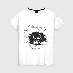 Женская футболка хлопок с принтом Эйнштейн (2) в Петрозаводске, 100% хлопок | прямой крой, круглый вырез горловины, длина до линии бедер, слегка спущенное плечо | albert einstein. наука | альберт эйнштейн | ученый | эйнштейн