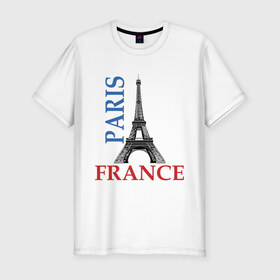 Мужская футболка премиум с принтом Paris - France в Петрозаводске, 92% хлопок, 8% лайкра | приталенный силуэт, круглый вырез ворота, длина до линии бедра, короткий рукав | france | paris | башня | башня в париже | париж | франция | эйфелева башня