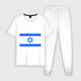 Мужская пижама хлопок с принтом Флаг Израиля в Петрозаводске, 100% хлопок | брюки и футболка прямого кроя, без карманов, на брюках мягкая резинка на поясе и по низу штанин
 | Тематика изображения на принте: israel | израиль | флаг